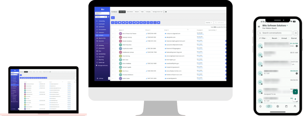 a computer, phone, and tablet all displaying a web application