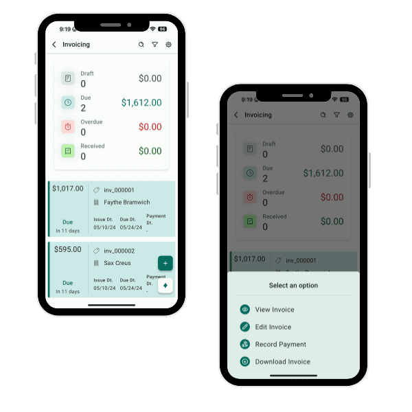 two smartphones with a screen showing a payment application